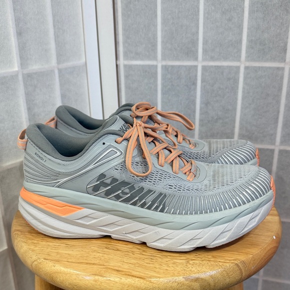 Hoka One One Shoes - Hoka Bondi 7 Women's Running Shoes Size 8.5 Gray Harbor Mist/Sharkskin